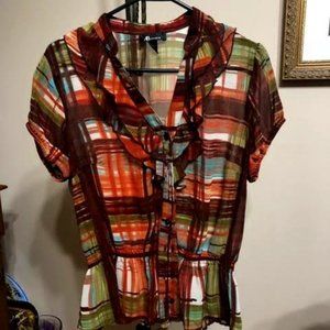 AB Orange Plaid Top Size L